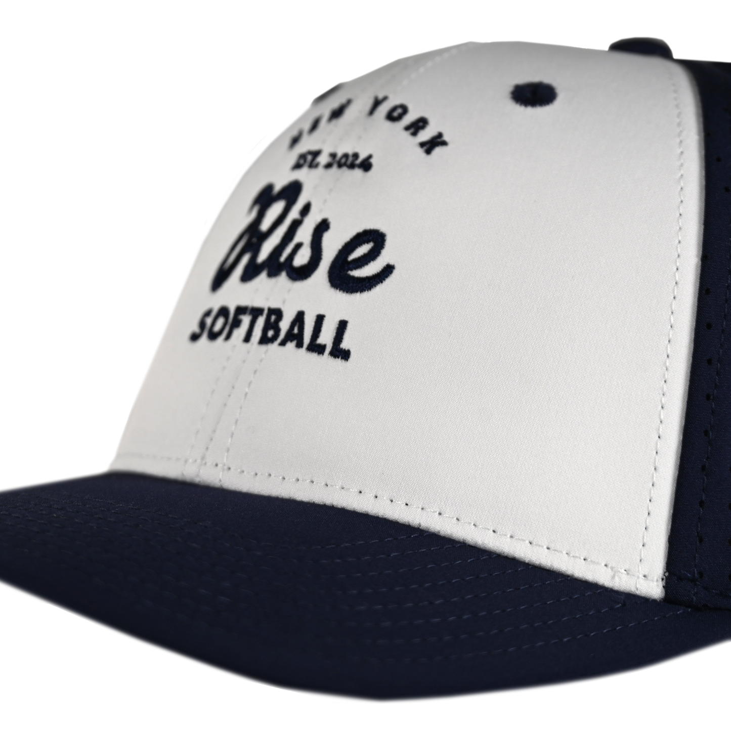 Rise - Script White/Navy Perf Stretchfit