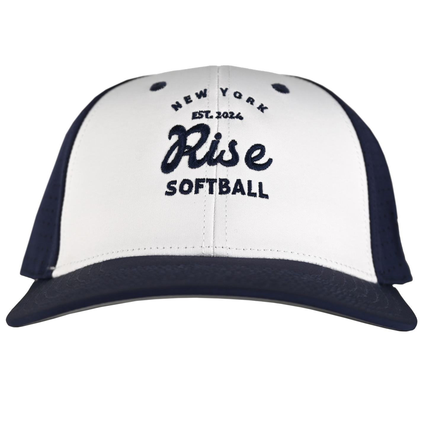 Rise - Script White/Navy Perf Stretchfit