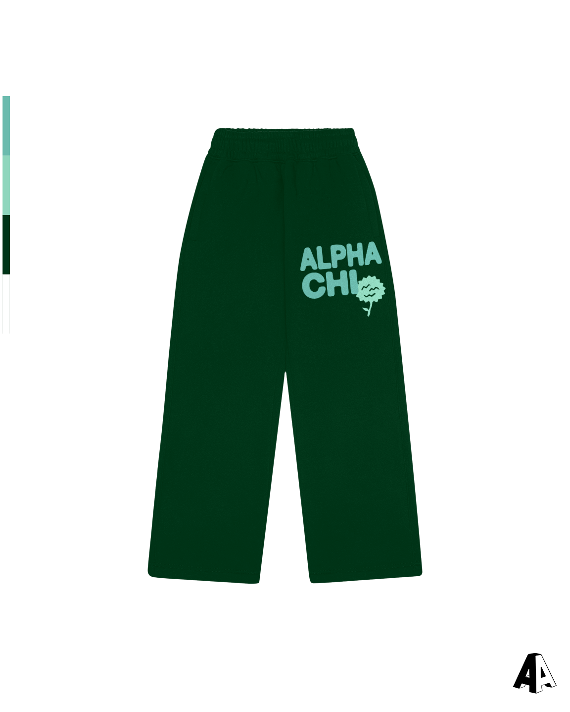 Free Spirit Forest Green Sweatpants - Alpha Chi Omega - front